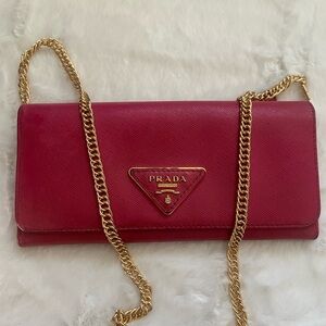 Prada Saffiano Leather Triangle Logo Pink Wallet